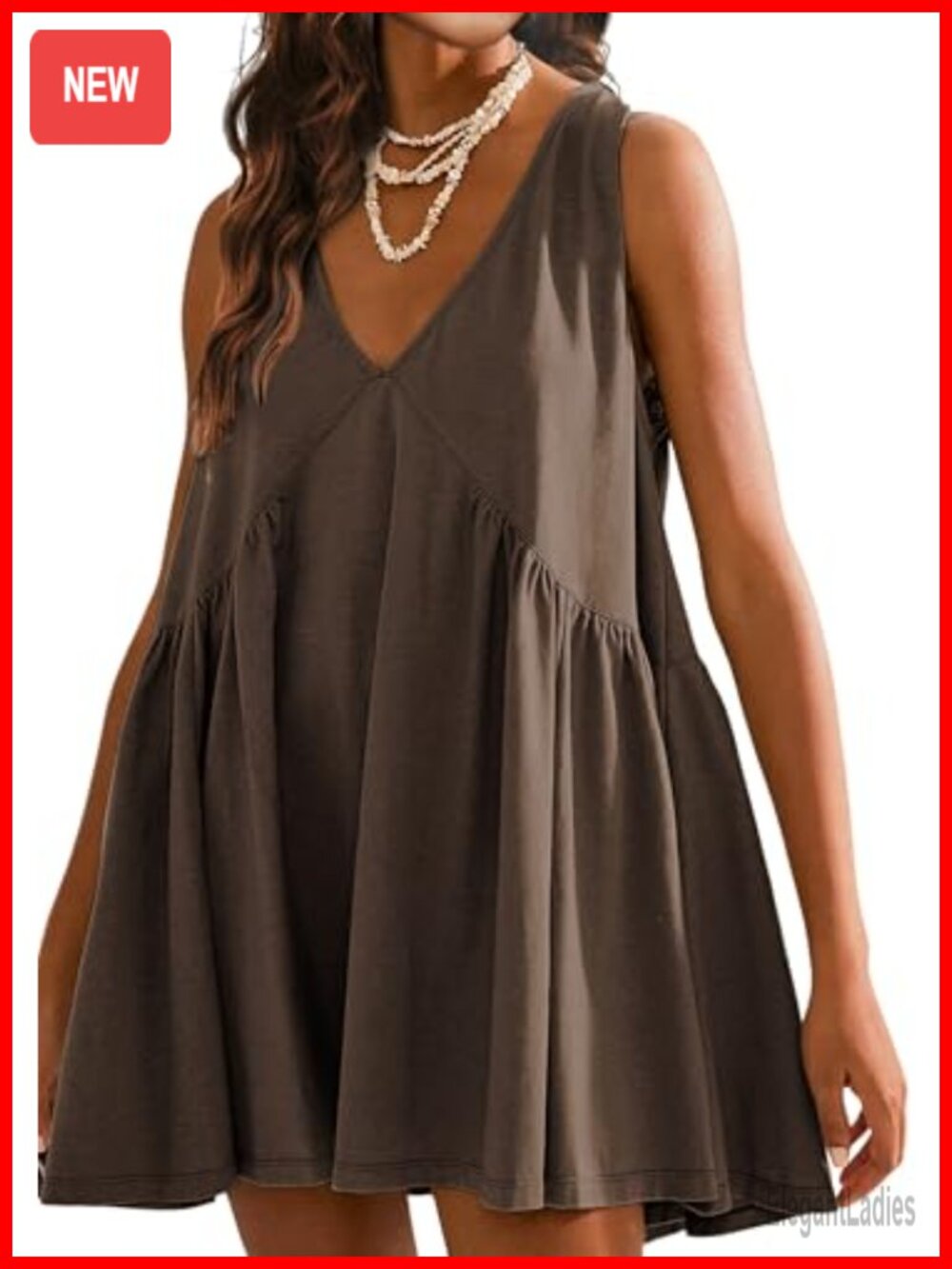 Sleeveless Mini Babydoll Dress with Pockets, Loose Fit V-Neck Sundress